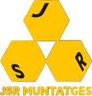 Un logotipo para jsr muntats ges en naranja y negro