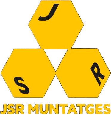 Un logotipo para jsr muntats ges en naranja y negro