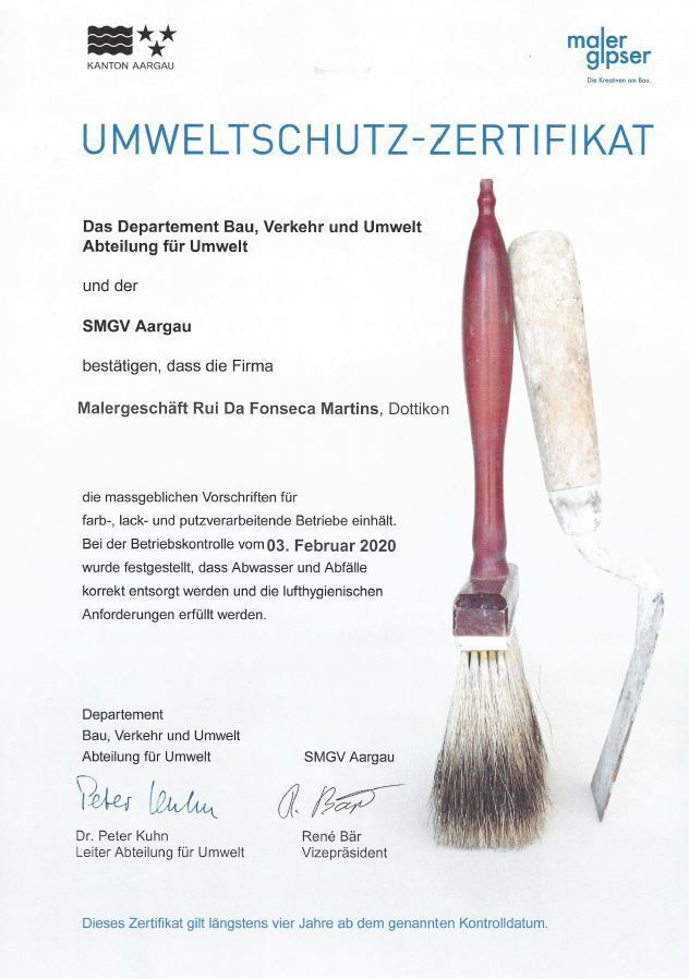 Umweltzertifikat - Malergeschäft Rui Da Fonseca Martins