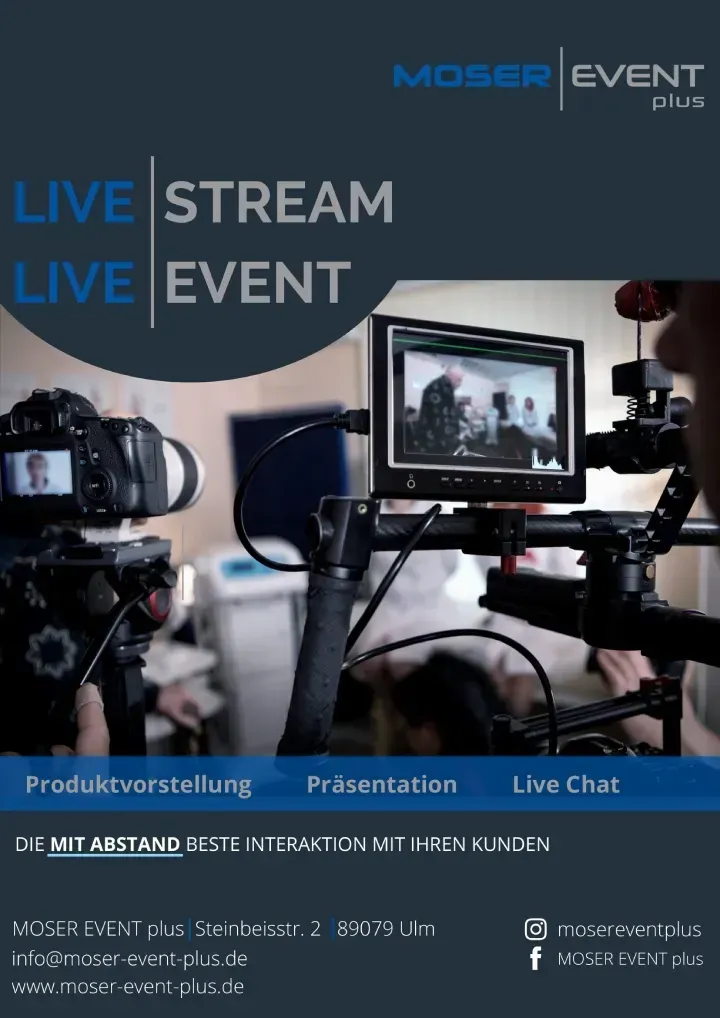 Ein Plakat für einen Livestream im Fernsehen mit einer Kamera