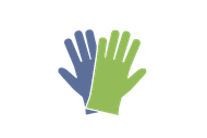 Ein Paar blaue und grüne Handschuhe auf weißem Hintergrund.