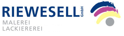 Logo der Firma "RIEWESELL GmbH", einem Unternehmen für Maler- und Lackierarbeiten, mit einem farbigen Augensymbol.