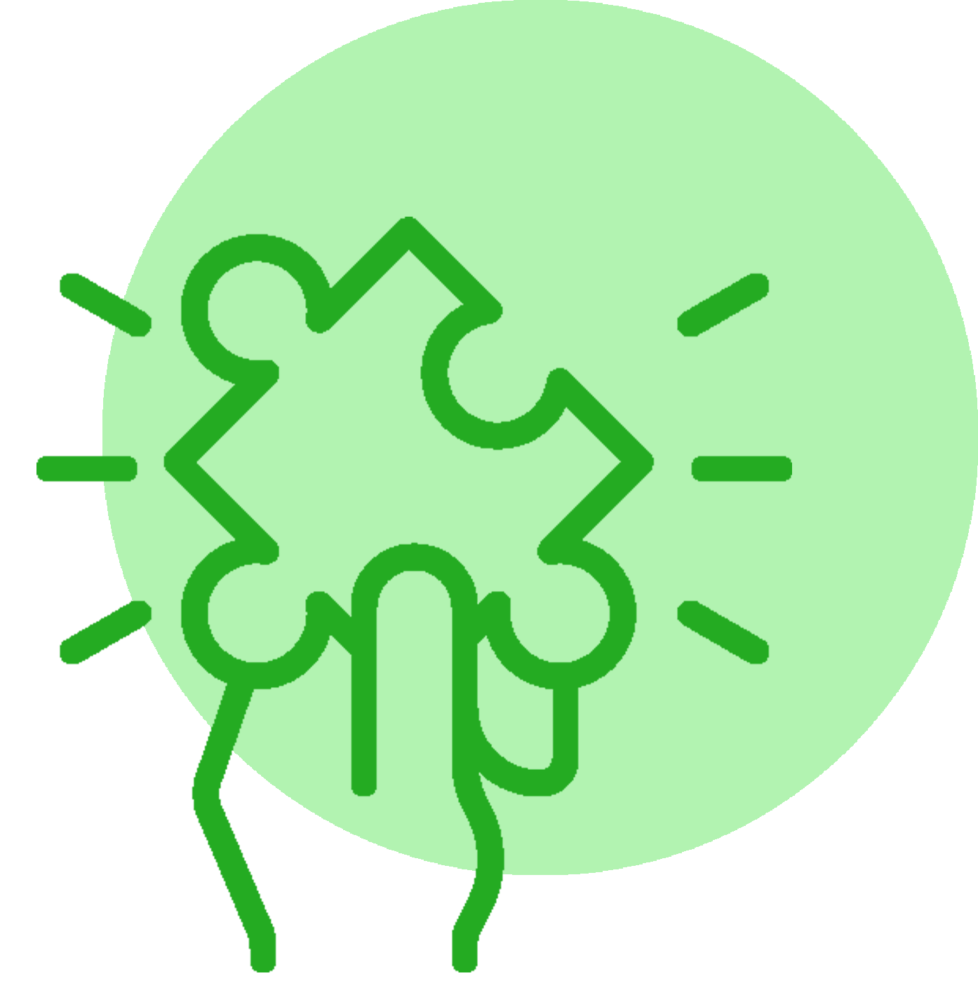 Eine grüne Strichzeichnung einer Person, die ein Puzzleteil hält.