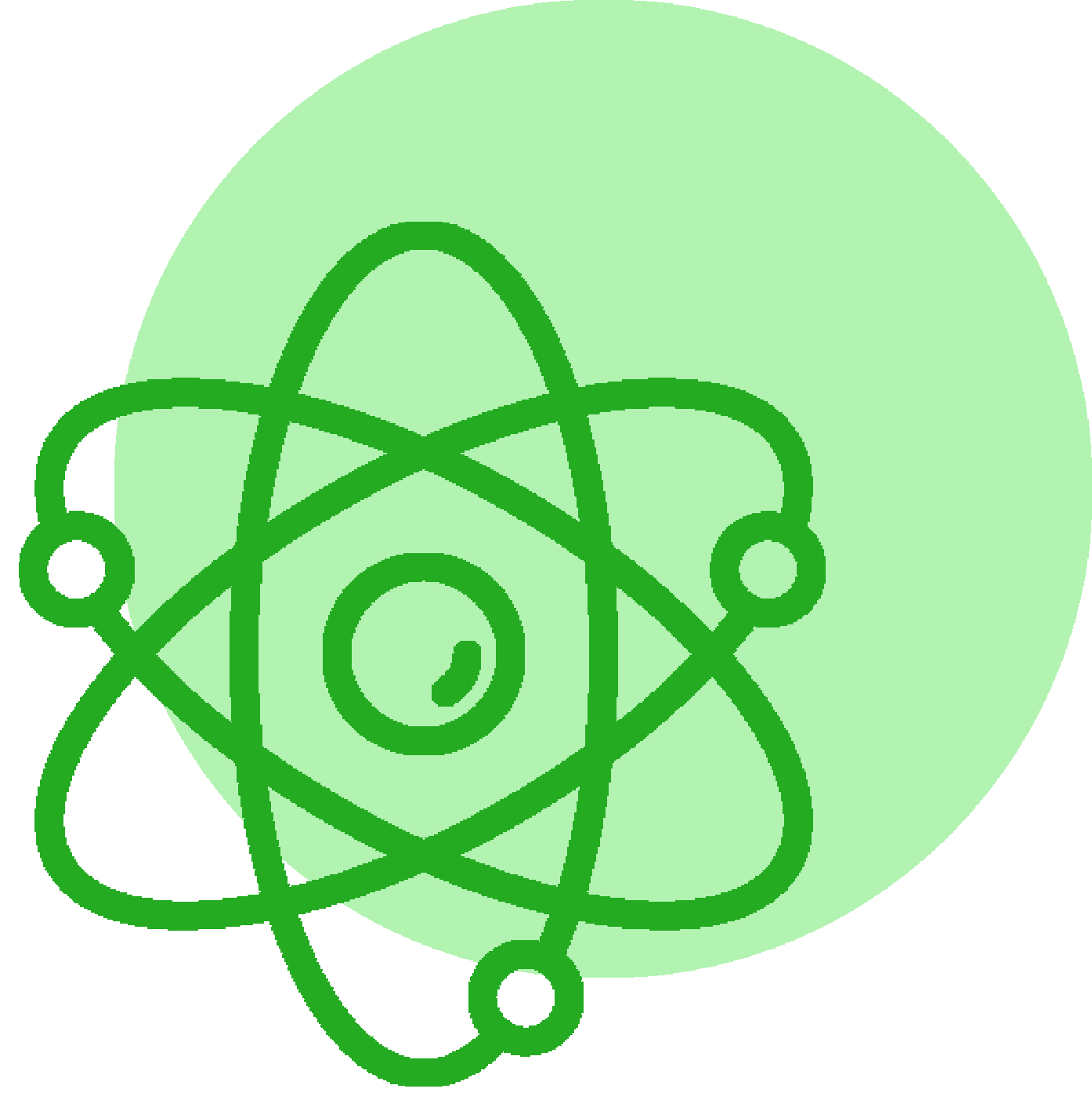 Ein grünes Atomsymbol auf grünem Hintergrund.