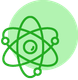 Ein grünes Atomsymbol auf grünem Hintergrund.