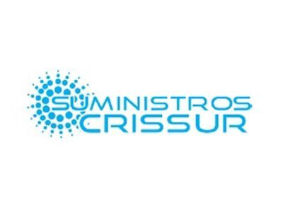 Un logotipo azul para suministros crisur sobre un fondo blanco.
