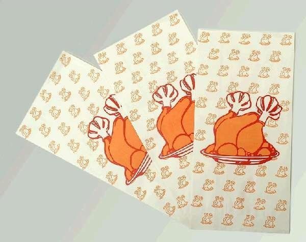 Tres hojas de papel con la imagen de un pollo asado