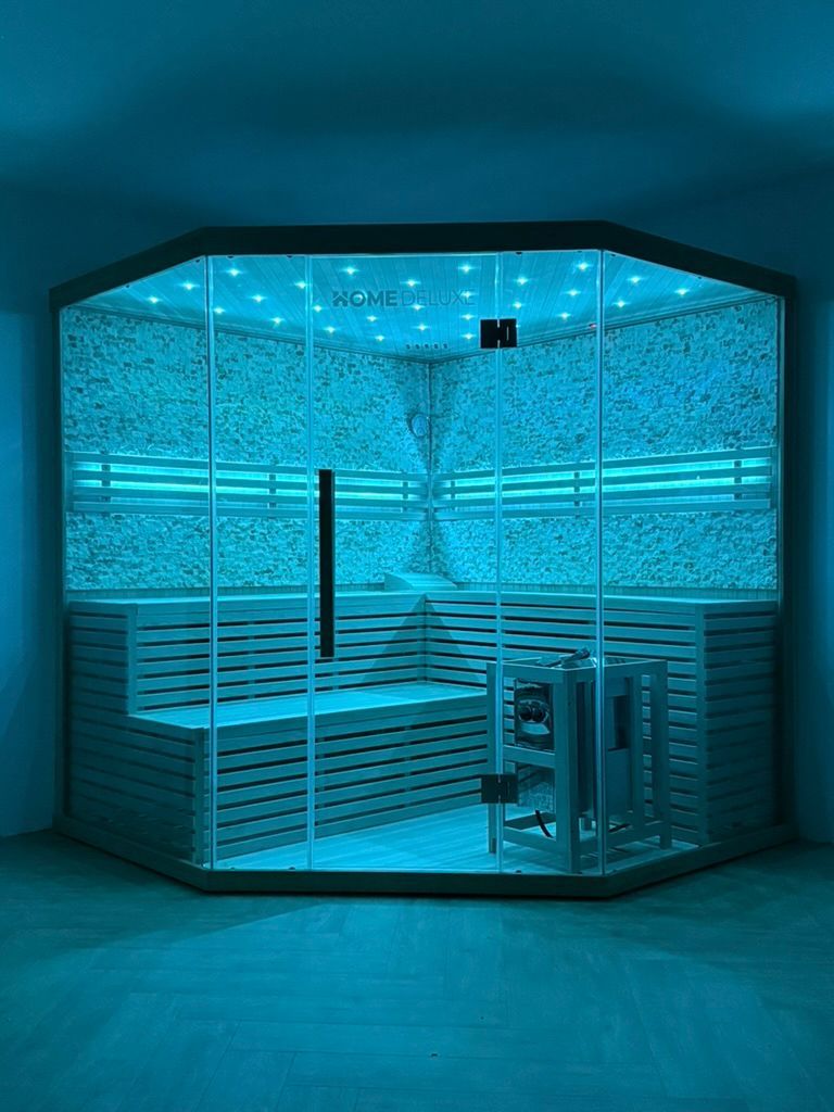 Private Sauna der Ferienwohnung Wellnesswelle mit Sternenhimmel-Beleuchtung