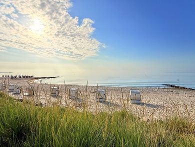 Strandkörbe und Dünengras am Sierksdorfer Ostseestrand bei Sonnenschein, Ferienwohnung Traumblick