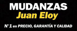 Un logotipo para mudanzas juan eloy con fondo negro.