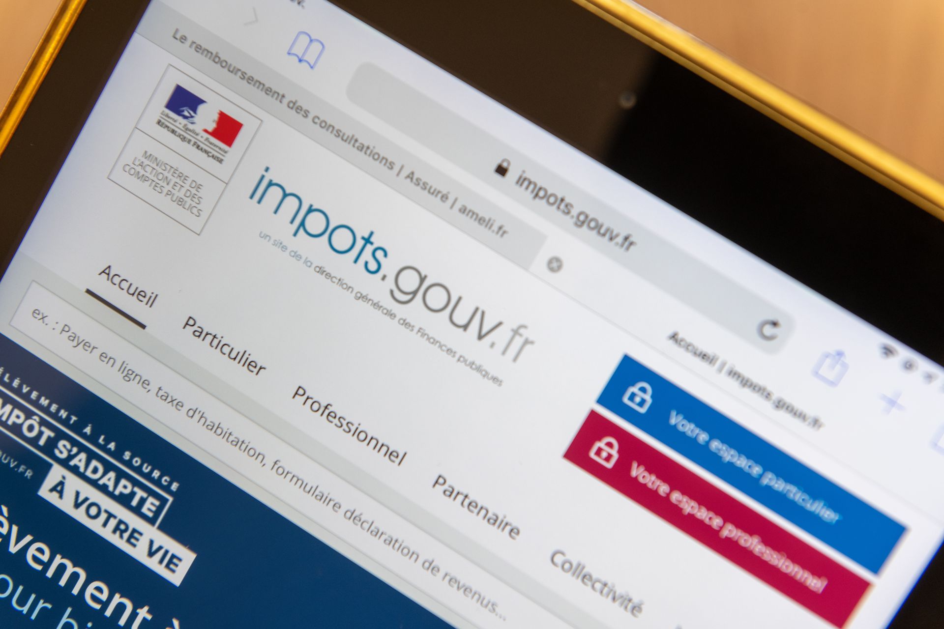 Fenêtre impots.gouv sur un ordinateur