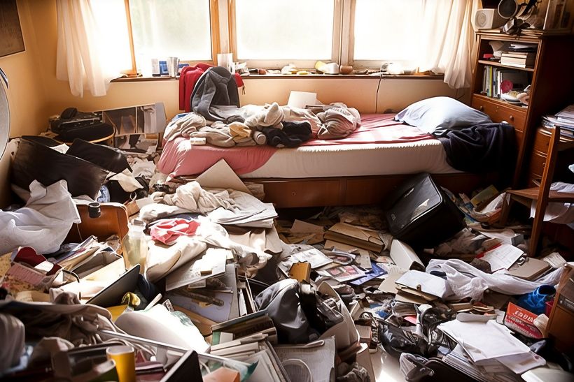 Chambre remplie de détritus