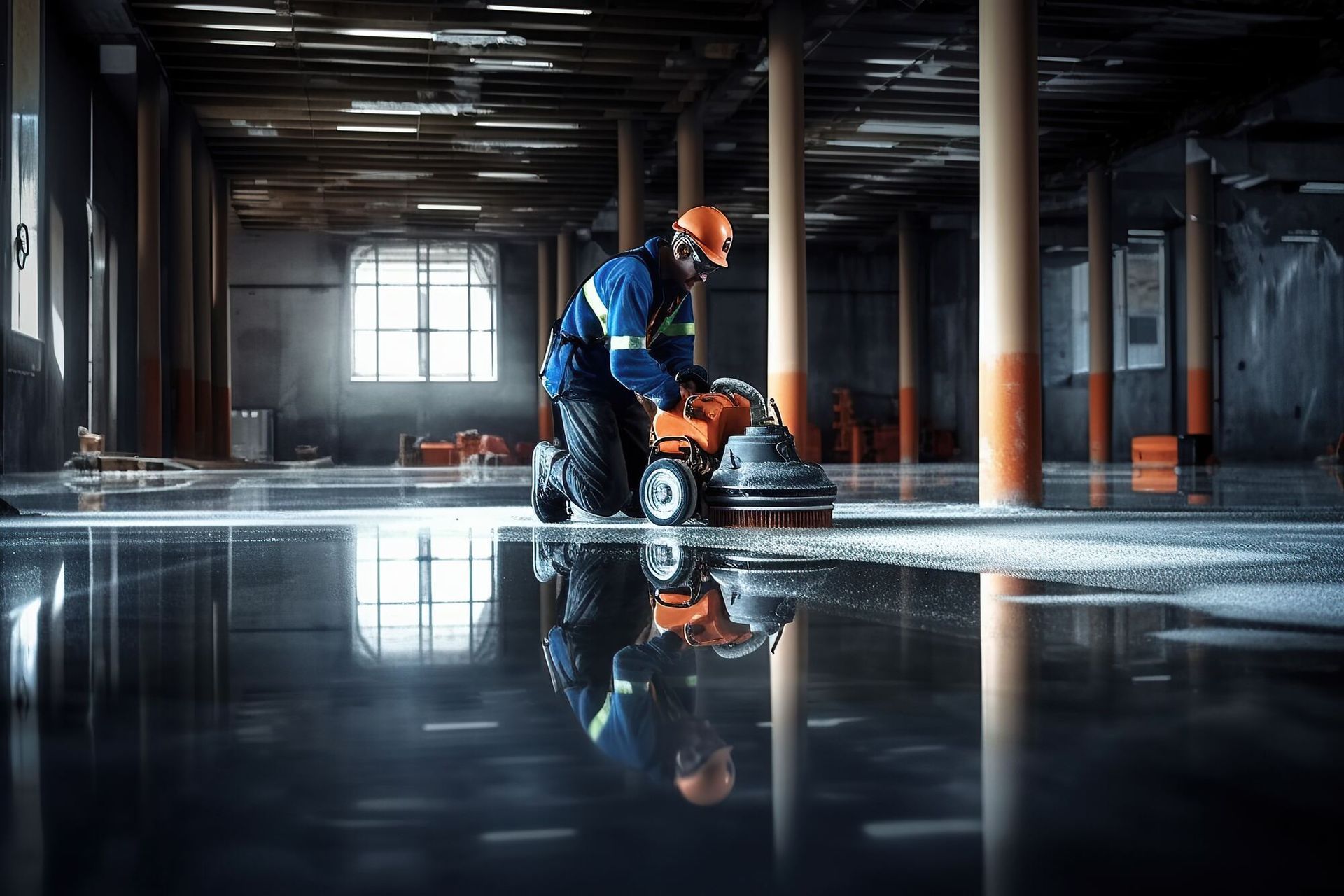 Person reinigt einen Boden in einem Gebäude