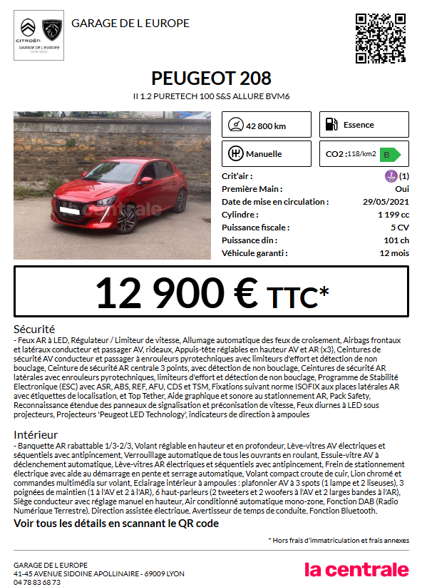 ANNONCE PEUGEOT 208 ROUGE 12900€