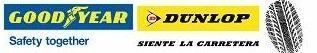 Logotipos para neumáticos Goodyear y Dunlop, con gráfico de la banda de rodadura del neumático.