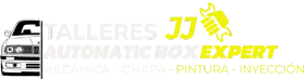 Logotipo de Talleres JJ Expert con un icono de coche y texto amarillo sobre fondo blanco.