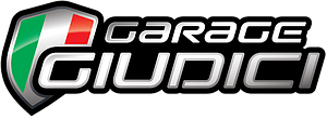 Logo de Garage Giudici en noir, blanc, rouge et vert, avec une typographie stylisée en italique