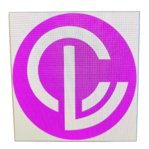 Logotipo circular rosa con "CL" en blanco, sobre fondo blanco.