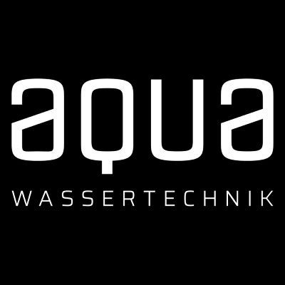 Logo für Aqua Wassertechnik, weisse Schrift auf schwarzem Hintergrund.