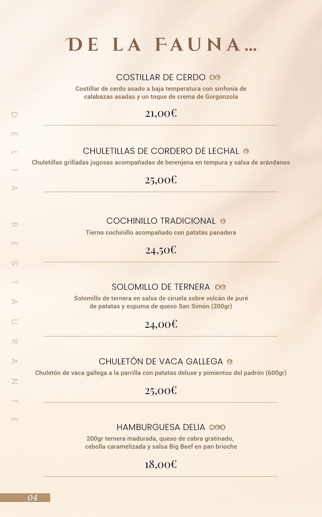 Un menú para un restaurante llamado de la fauna.