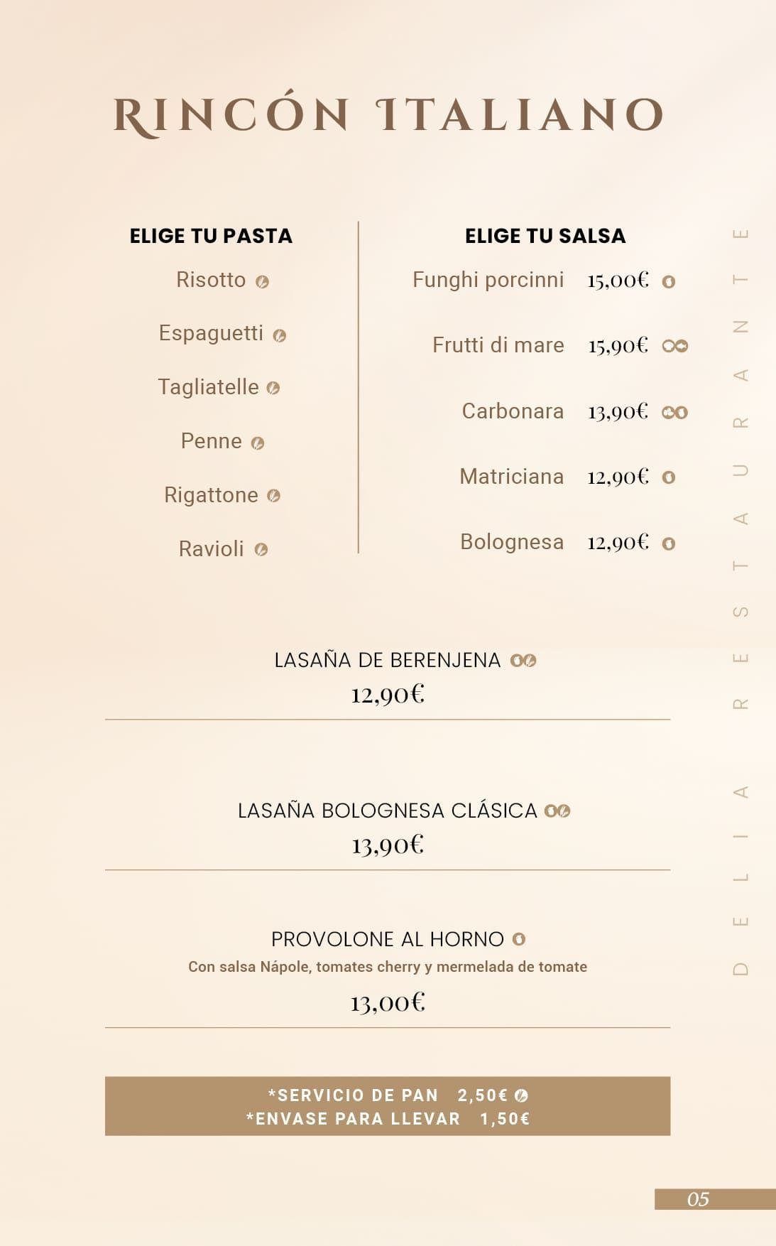 Un menú para un restaurante llamado rincón italiano.