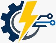 Engranaje azul y l&iacute;neas de circuito con un icono de rayo amarillo