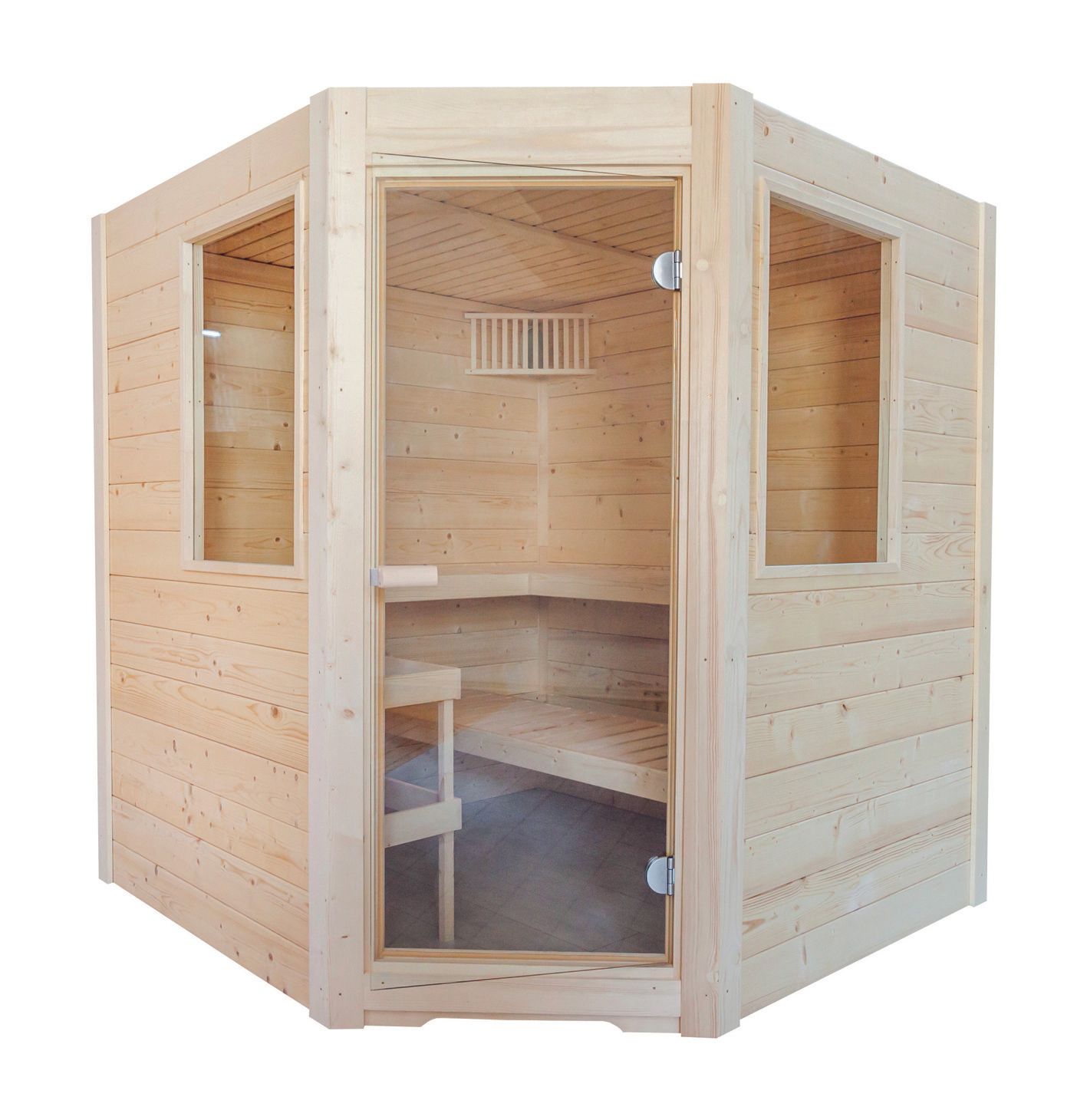 Hammam en bois avec fenêtres