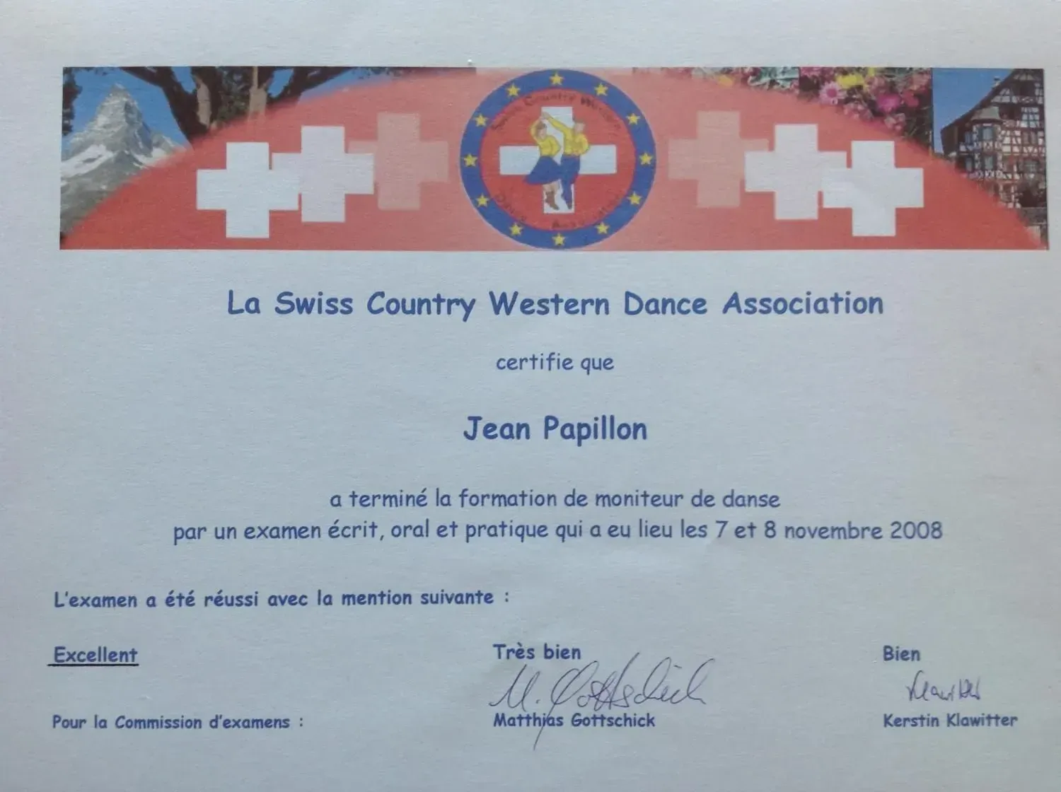 Un certificat de l'association suisse de danse country western