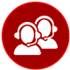Dos personas con auriculares en un círculo rojo.