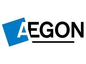 Logotipo de AEGON con cuadrado azul y texto negro.