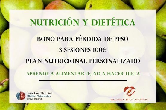 Anuncio de programa de adelgazamiento: 3 sesiones por 100€ con plan de nutrición personalizado.