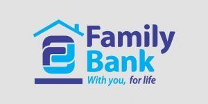 the family bank logo is blue and white and says `` family bank with you , for life '' .