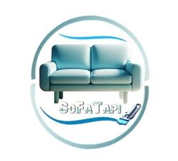 Un sofá azul está en un círculo con un cepillo.