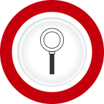 Icône de loupe centrée dans un cercle blanc à bordure rouge
