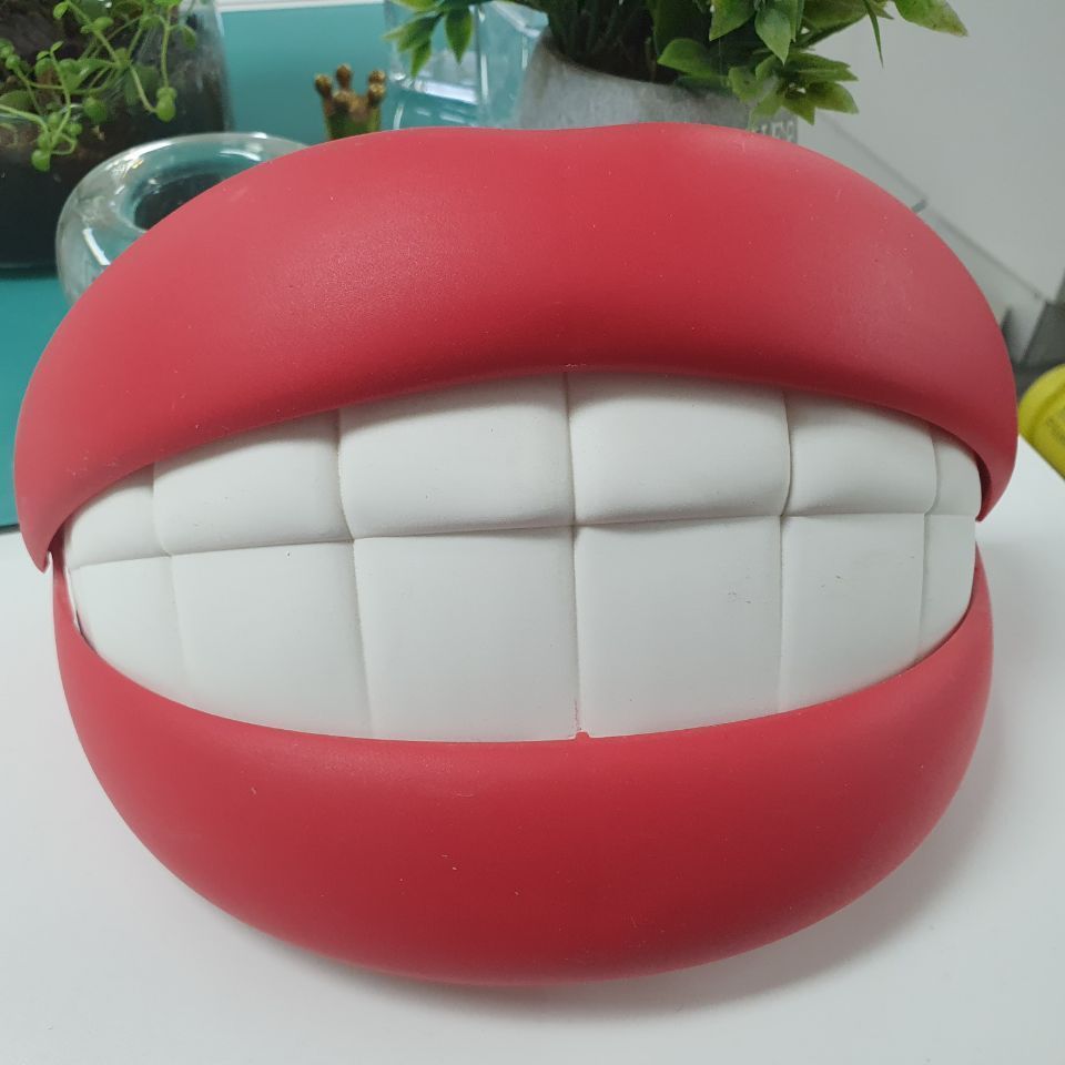 übergroßer Plastikmund mit großen Zähnen in der Praxis von Dental Labor