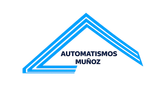 Logo azul y negro de AUTOMATISMOS MU&Ntilde;OZ con l&iacute;neas geom&eacute;tricas en forma de techo