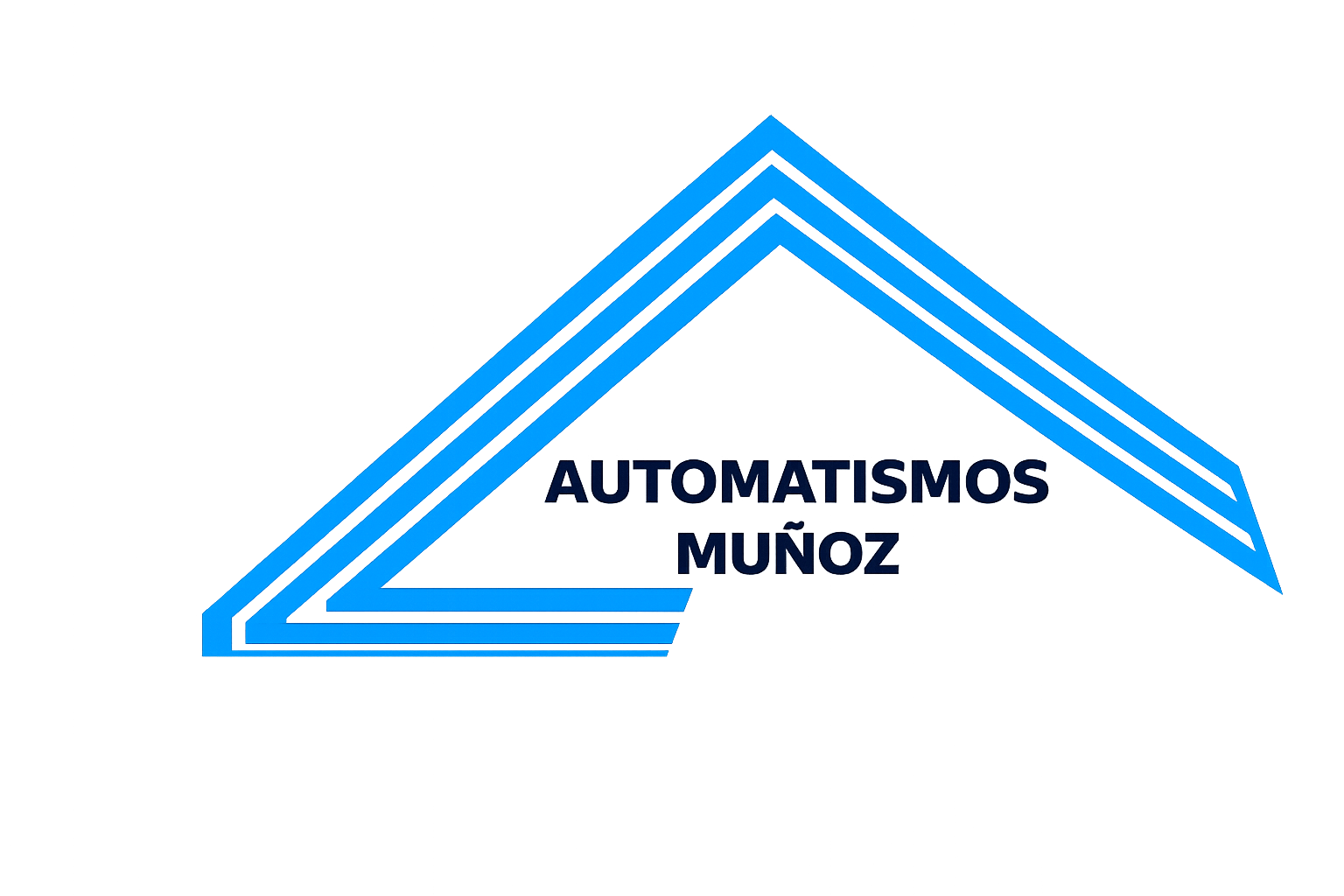 Logo azul y negro de AUTOMATISMOS MU&Ntilde;OZ con l&iacute;neas geom&eacute;tricas en forma de techo