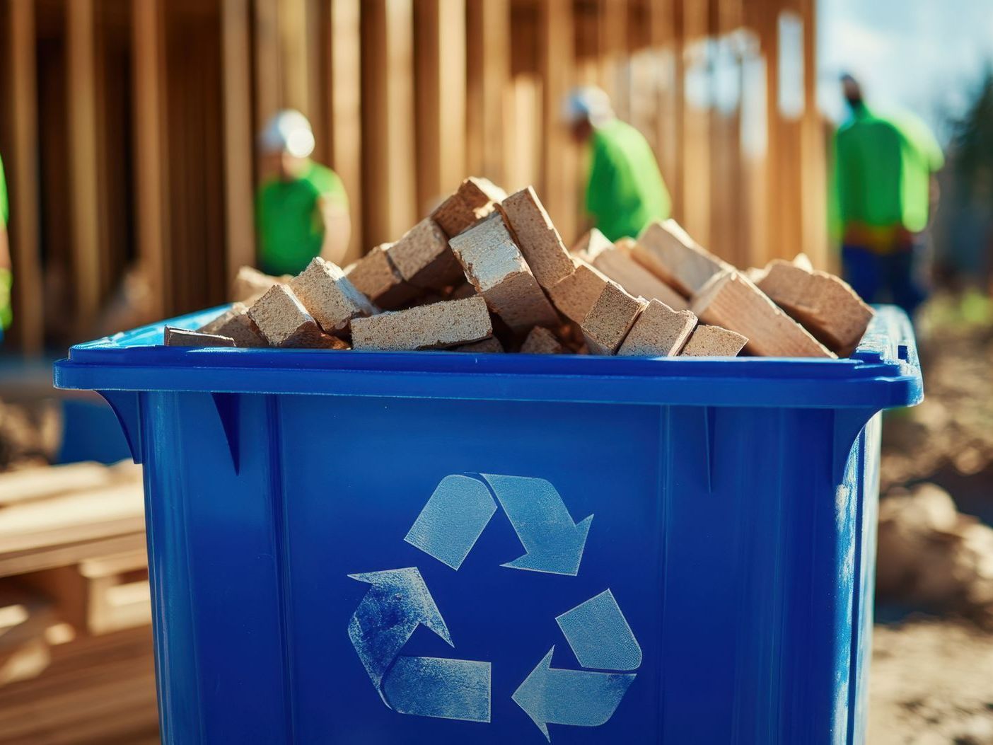 Poubelle bleue de recyclage pour débris de chantier