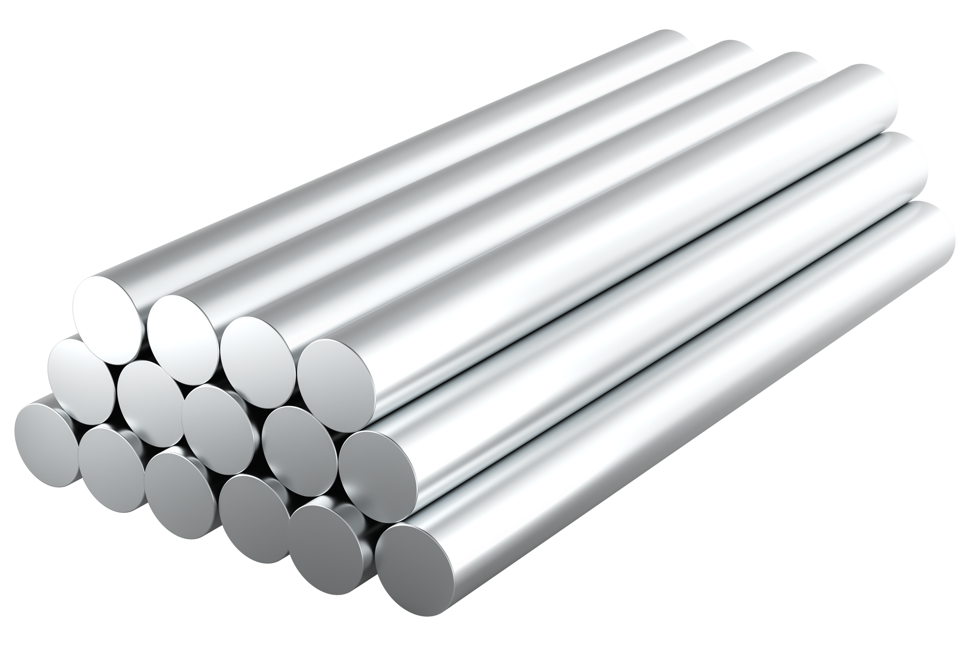 Tiges de métal argenté empilées les unes sur les autres.