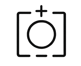 Cadre carré avec un cercle à l'intérieur et un signe plus au-dessus, avec un tiret en dessous.