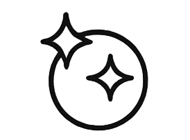 Cercle orné de deux étoiles, suggérant la propreté ou la luminosité.