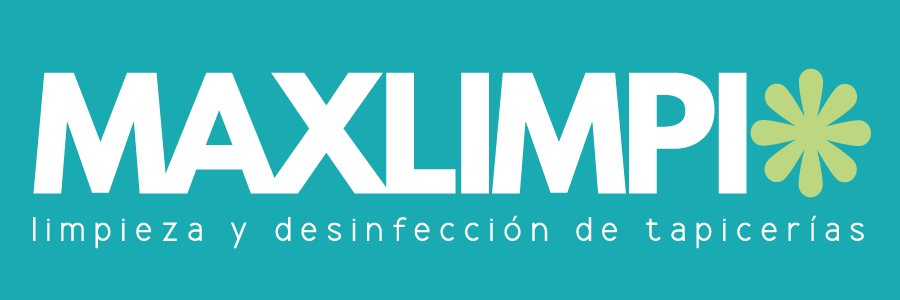 MAXLIMPI logo in white on turquoise with a yellow flower icon; &ldquo;Limpieza y desinfecci&oacute;n de tapicer&iacute;as&rdquo; text below