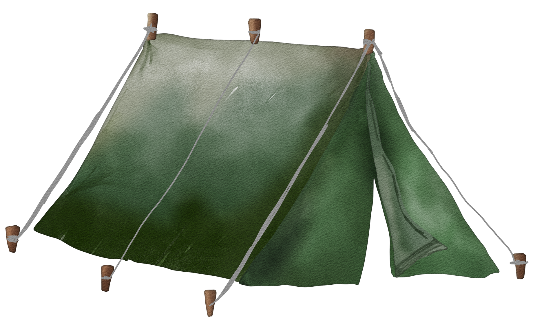 Tente de camping verte peinte à l'aquarelle.