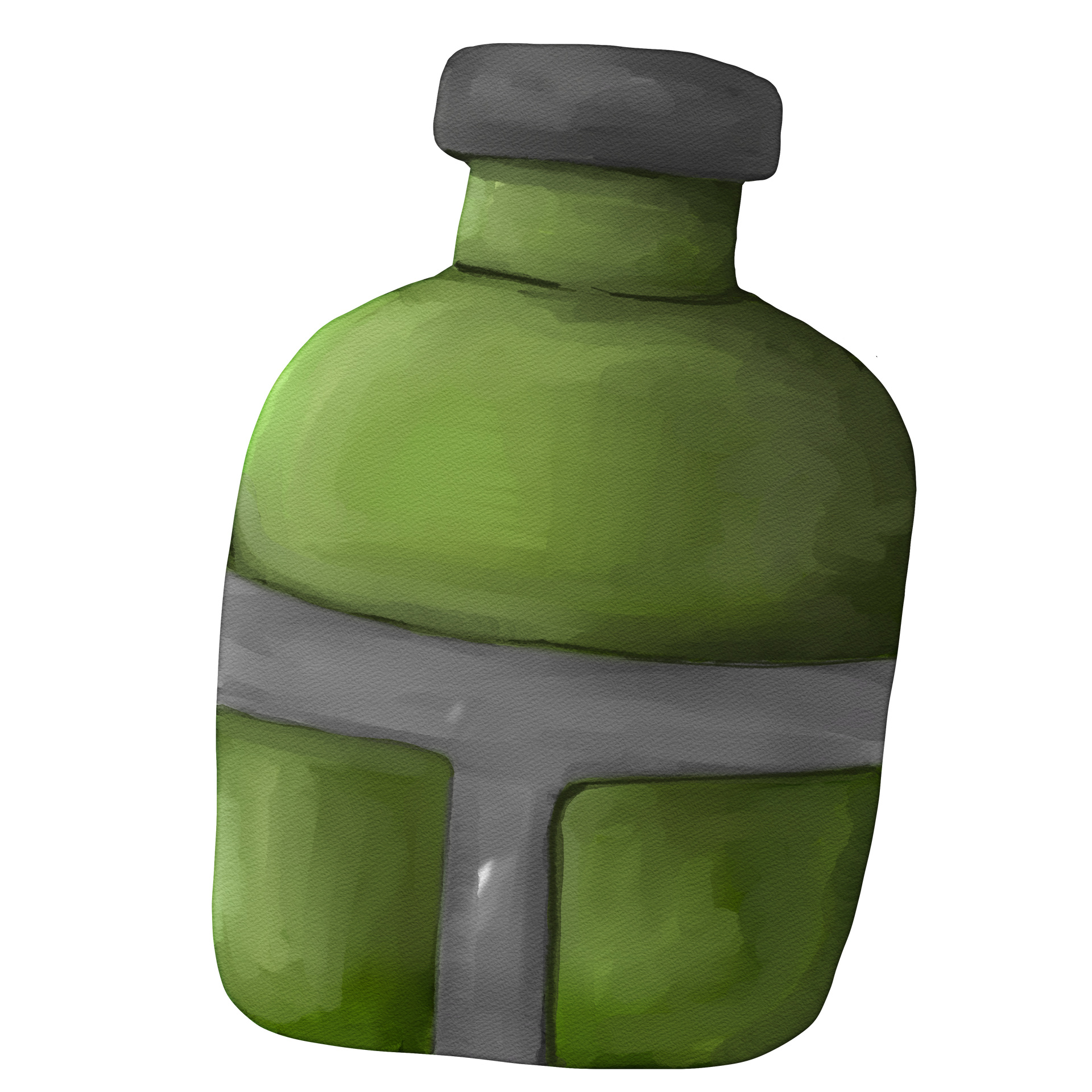 Gourde de randonnée verte avec un bouchon gris foncé.