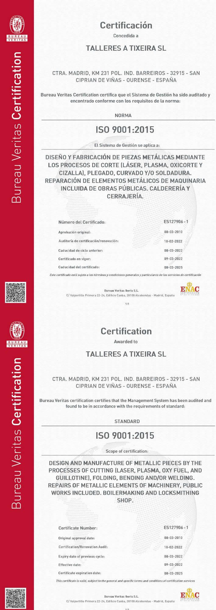 Un certificado rojo y blanco sobre fondo blanco.