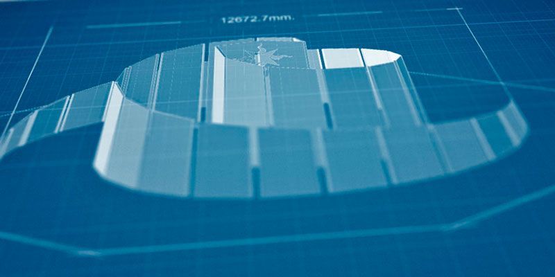 Un plano de un iglú sobre una superficie azul.