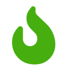 Un icono de llama verde sobre un fondo blanco.