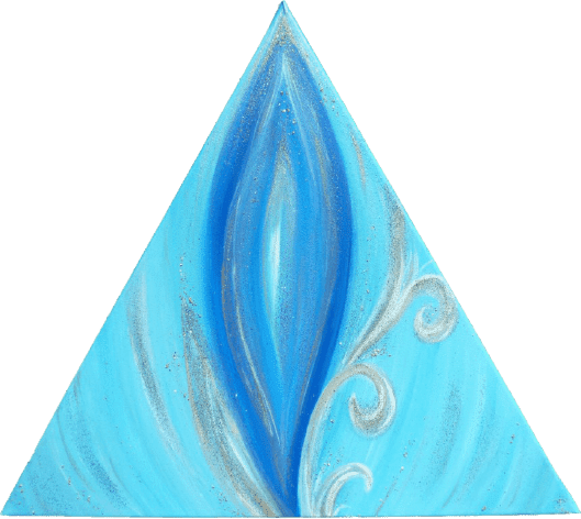 Ein Dreieck mit einem blauen und silbernen Muster darauf