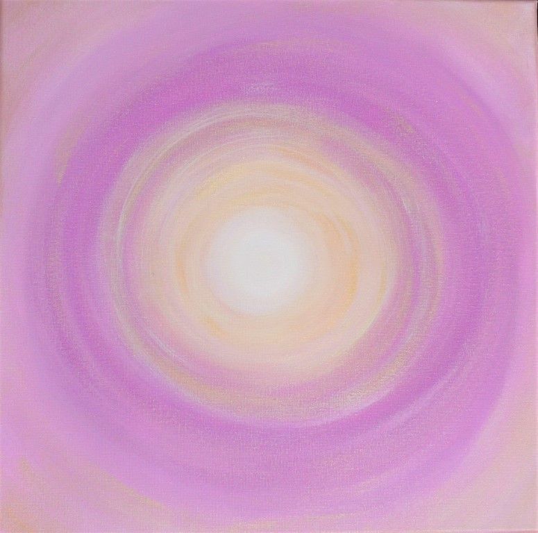 Es ist ein Gemälde eines violetten Kreises mit weißer Mitte.