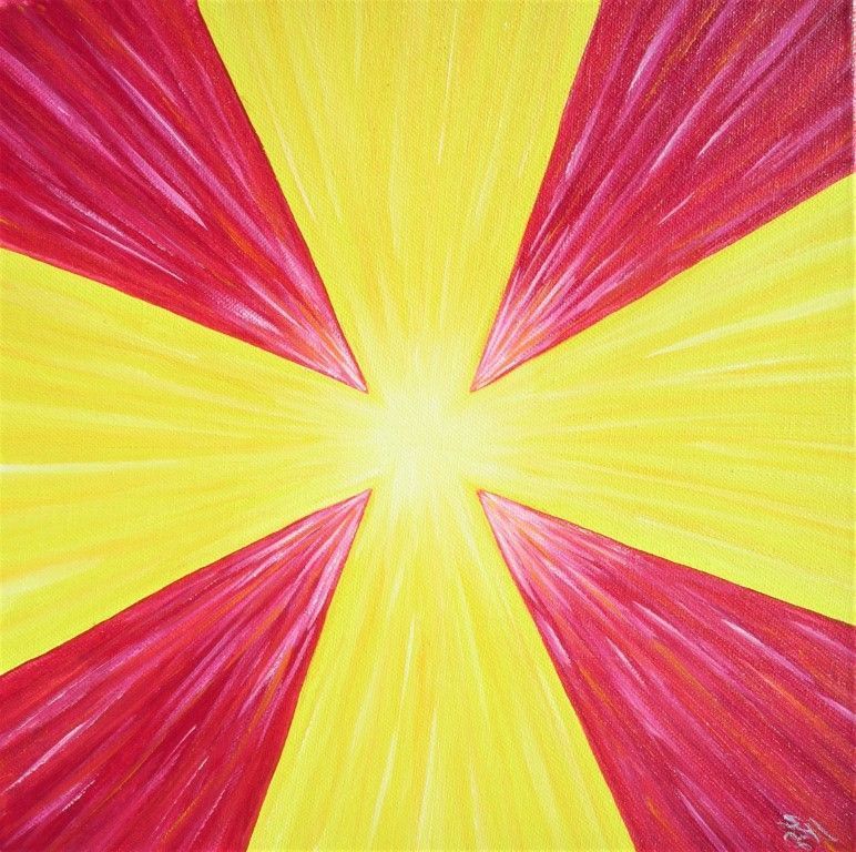 Ein Gemälde eines gelben und roten Sternenhimmels